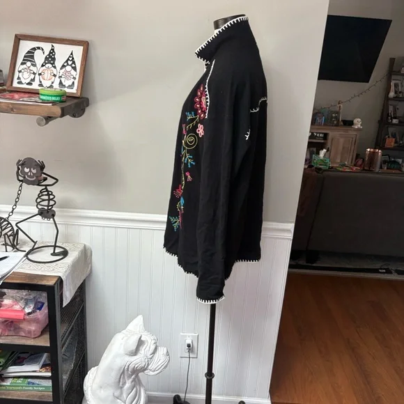 Johnny Was Black Floral Embroidered Cardigan - Picture 3 of 8